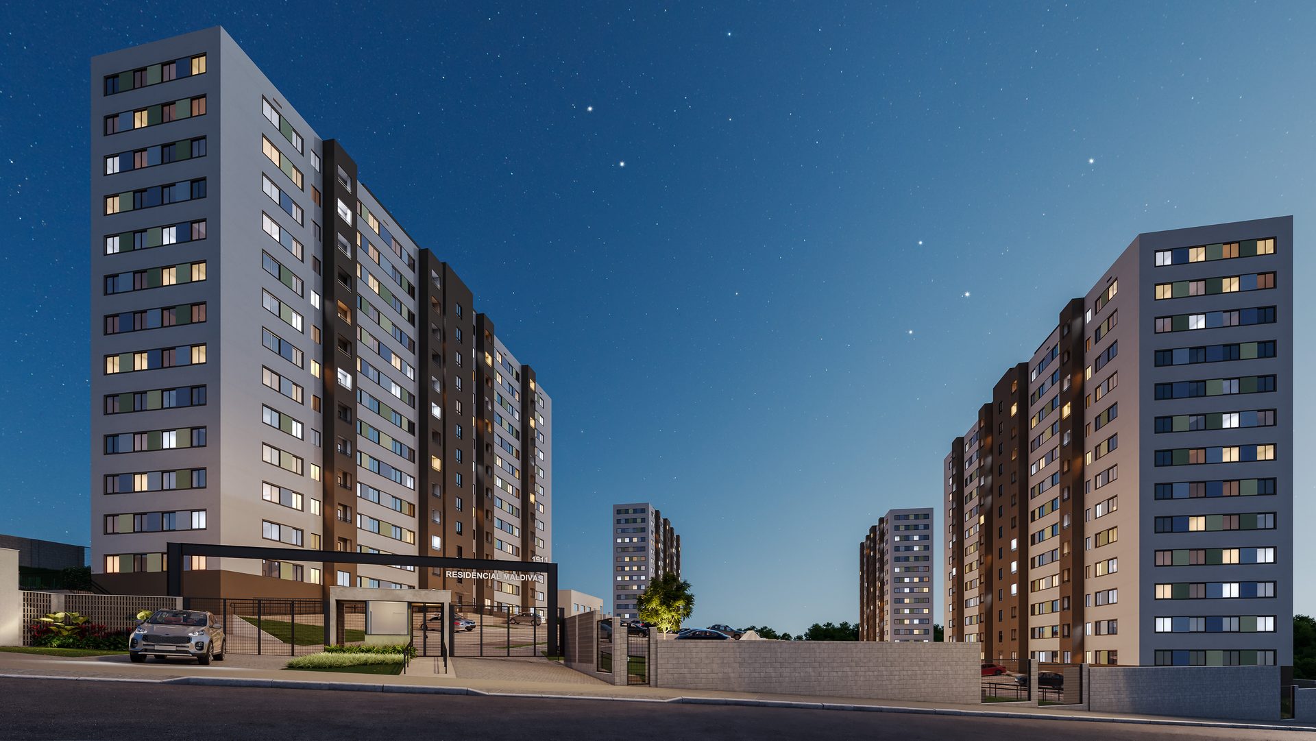 Fachada do Residencial Maldivas à noite